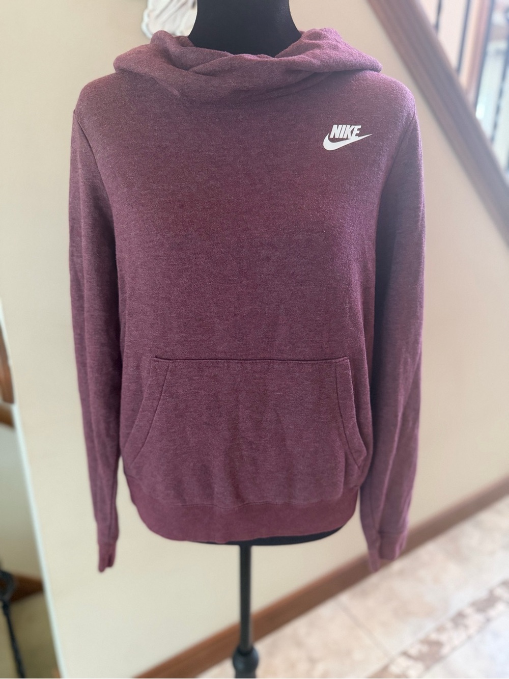 Nike Sportswear Burgundy Heather Pullover Hoodie | Size Small | Fleece Lined